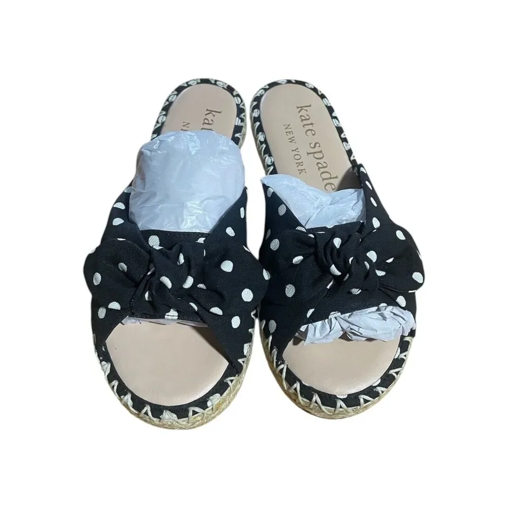 Kate Spade New York Saltie Shore Women Espadrille Sandals Black Polka Dot 6B